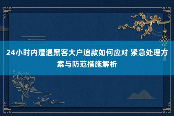 24小时内遭遇黑客大户追款如何应对 紧急处理方案与防范措施解析