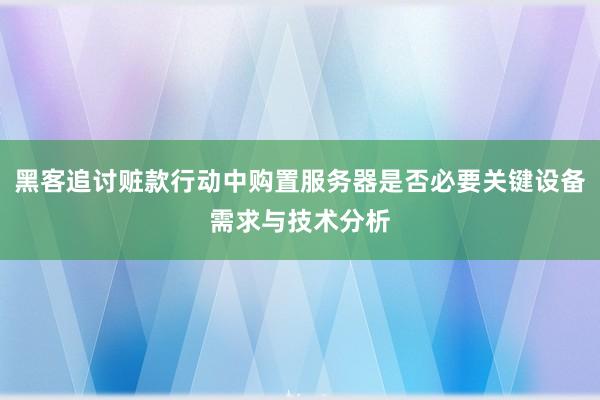 黑客追讨赃款行动中购置服务器是否必要关键设备需求与技术分析
