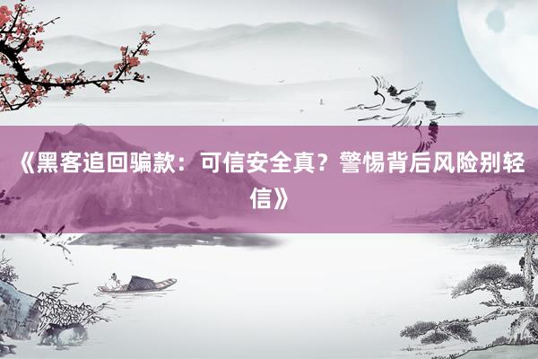 《黑客追回骗款：可信安全真？警惕背后风险别轻信》